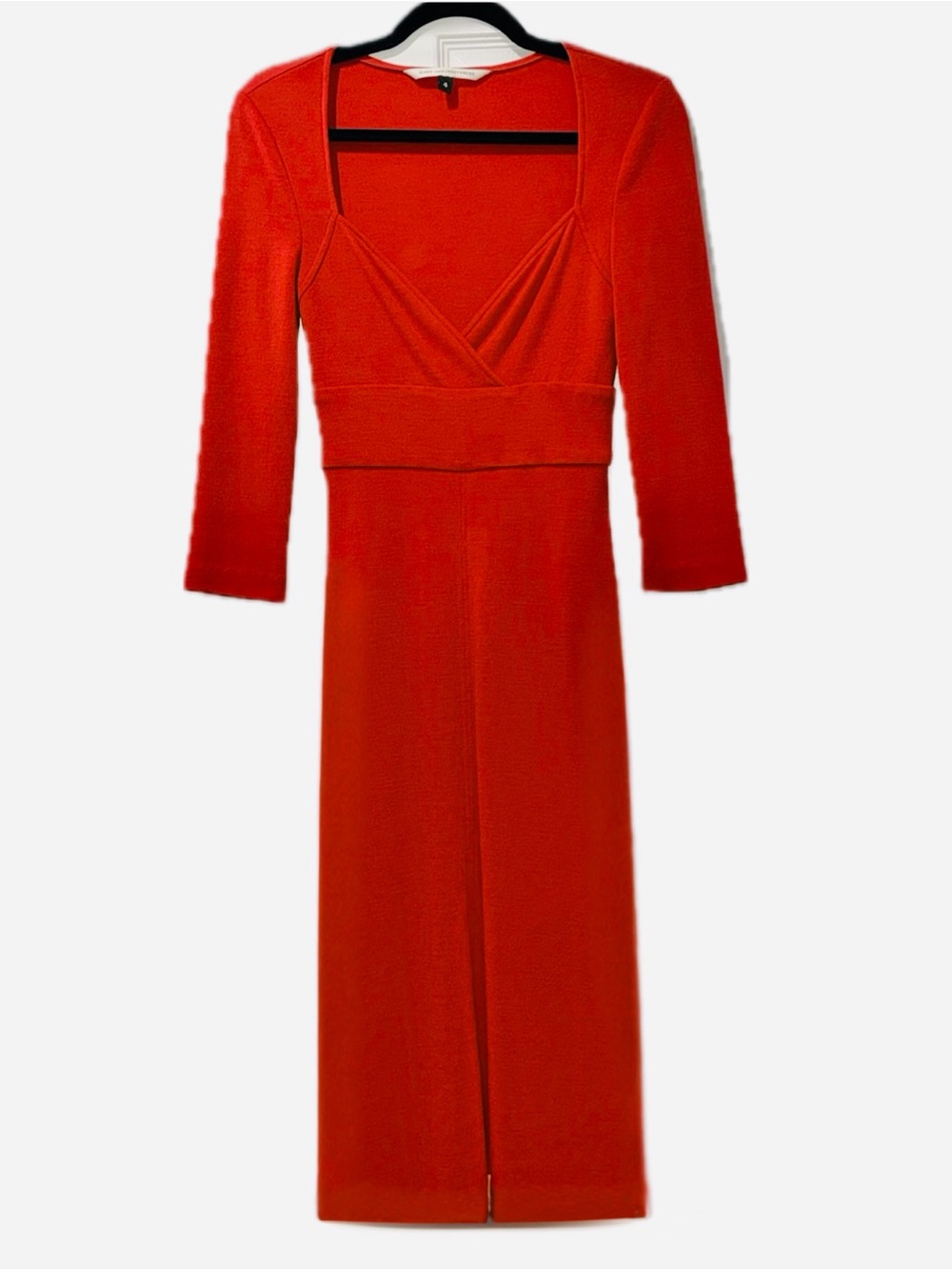 DIANE VON FURSTENBERG Red Wool Surplice Fitted Y2K Dress | Made in USA | Sz 4